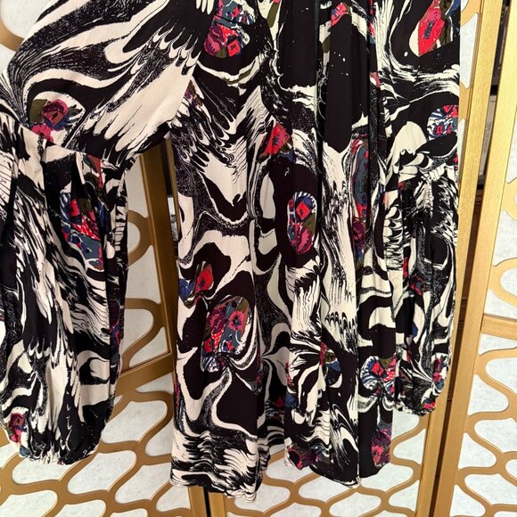 Free People Size M Halter Black Abstract Driftaway Cold Shoulder Tunic Top Dress - Picture 10 of 15